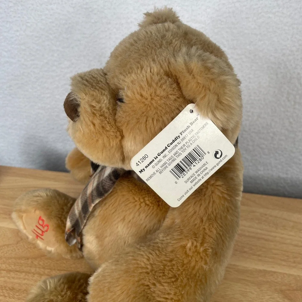 Gund Cuddly Plush Bear 41280 Tan Plaid Scarf Hug Me Embroidered Paws NWT 11in